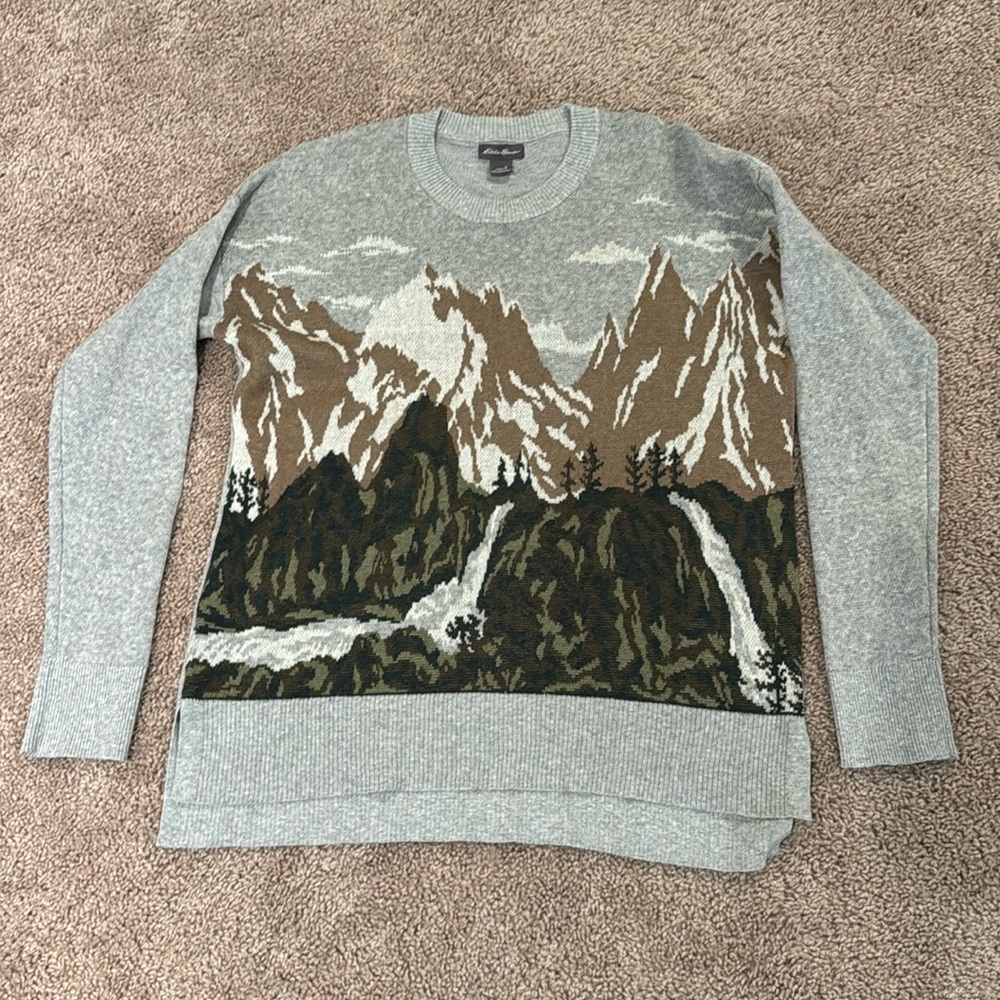 🔥5 for $10 Eddie Bauer Gray Mountain Landscape Sweater